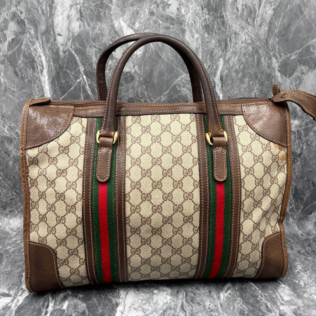 ✨美品✨GUCCI シェリーライン GG レザー ボストンバッグ ブラウン