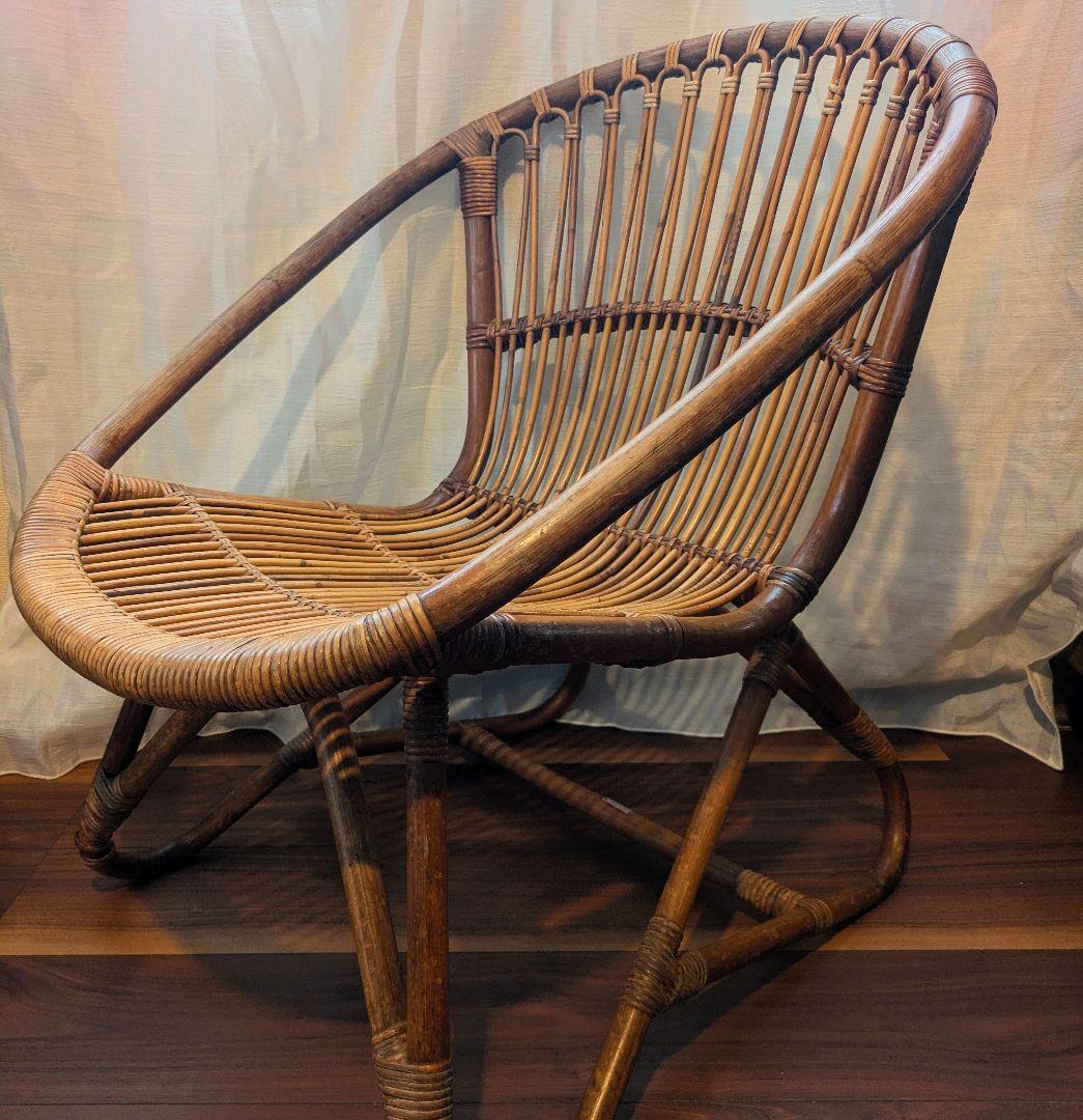 ラタンチェア　ラウンジチェア　籐家具　ビンテージチェア 　古道具　送料込
