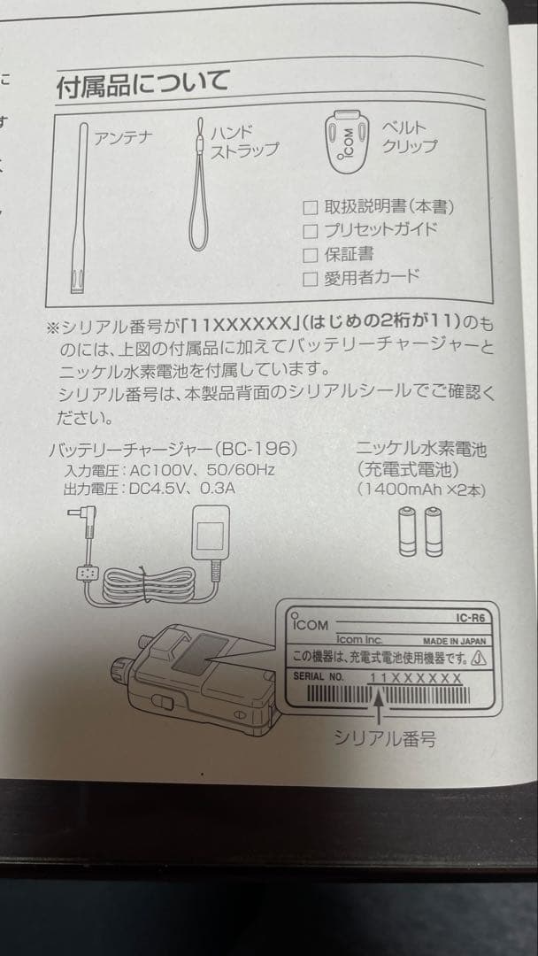 ICOM IC-R6 広帯域ハンディレシーバー　CS-R6、OPC-478UC付