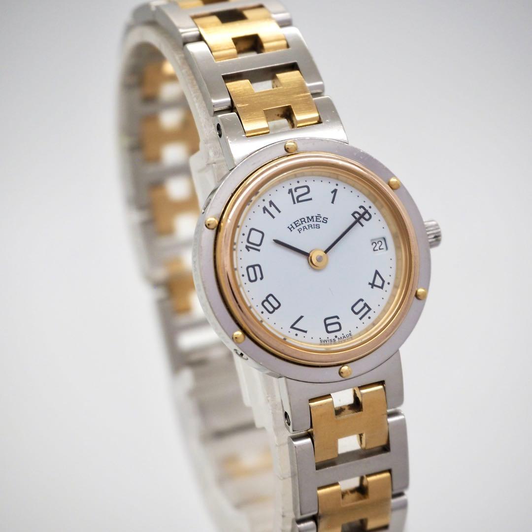 専用255HERMES 時計　クリッパー レディース　ゴールド デイト　ホワイト