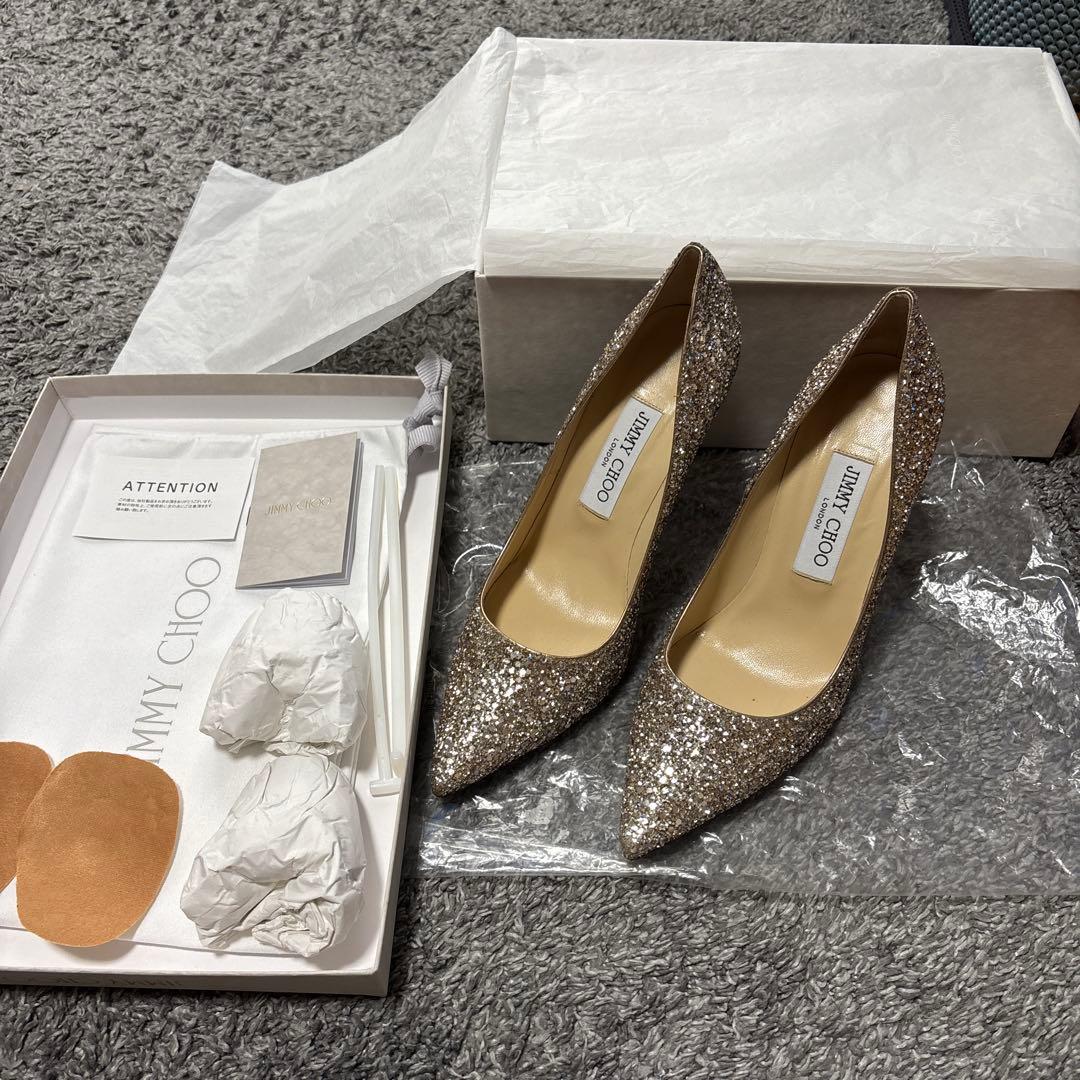 JIMMY CHOO ゴールド グリッターハイヒール　結婚式