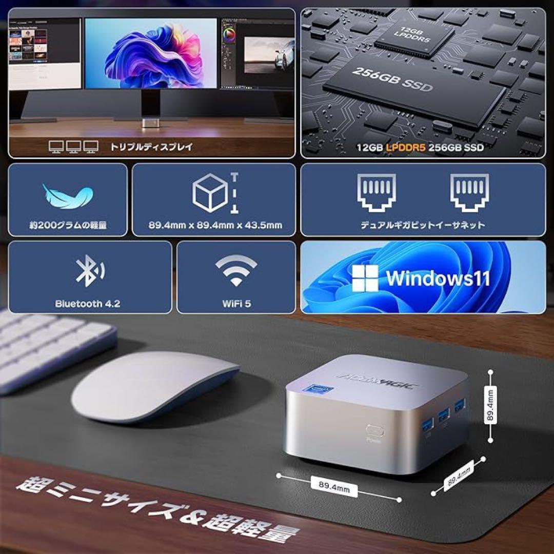 ミニpc n100動作サクサク最大3.4GHz 12GBDDR5256GBM.2