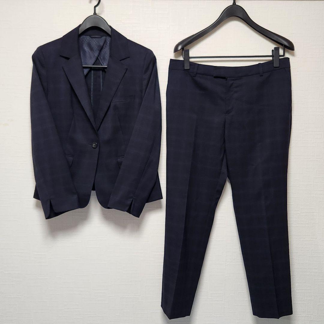 エヌライン　レディース　パンツスーツ　セットアップ　濃紺　チェック　大きいサイズ