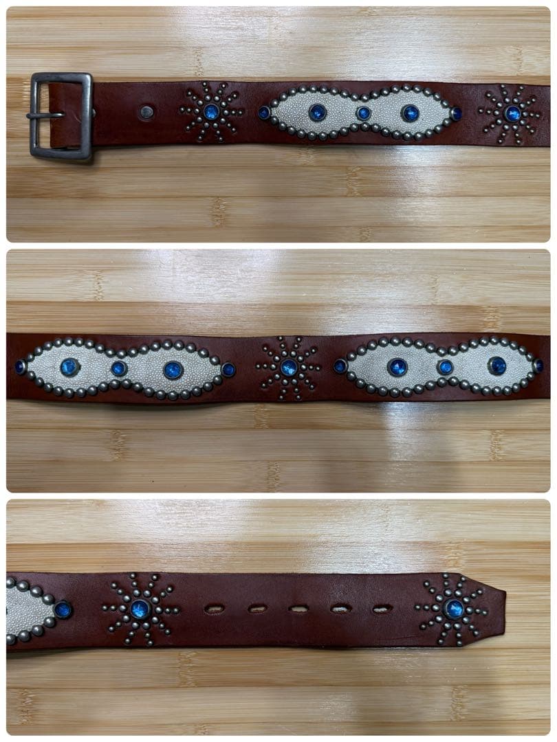 ⭐️HTC⭐️オーバーレイスティングレイベルト⭐️ブラウンレザー⭐️ブルークリア石⭐️32