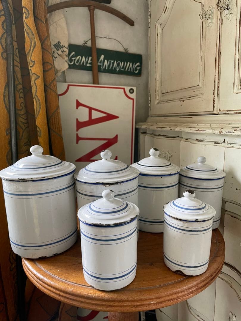 フランス　アンティーク　ホーロー　キャニスター　BF社BB社　ブルー　100年