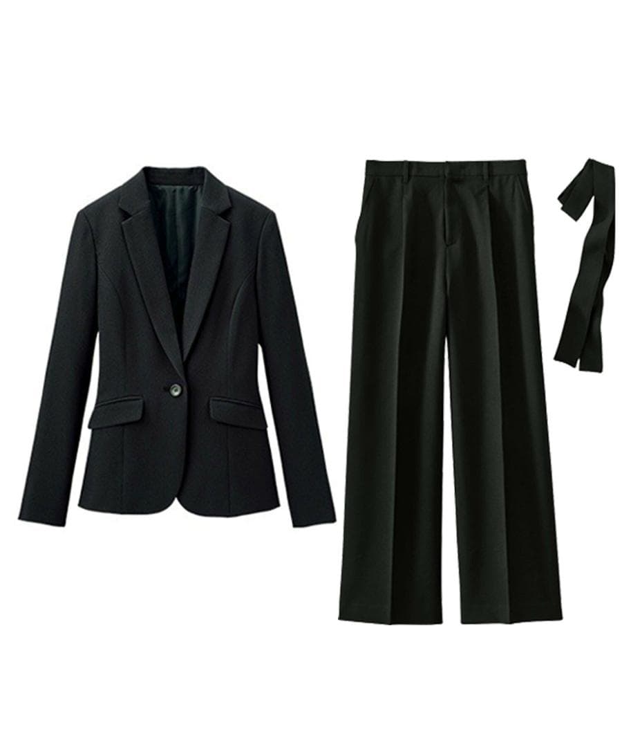 【２点セット】洗えて型くずれしないワイドパンツセットスーツ
