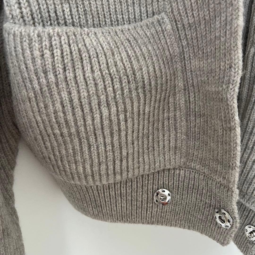 グレー リブ編み フード付きカーディガン