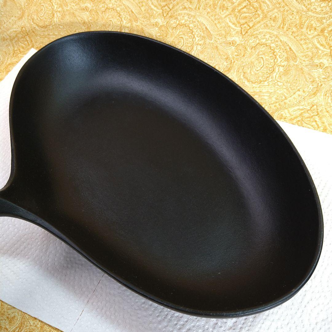 【まんまる様宛】鋳鉄製 蓋付きグリルパン／楕円形 黒