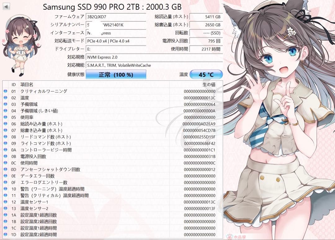 Samsung 990 PRO 2TB M.2 SSD 中古品 低書込・読込