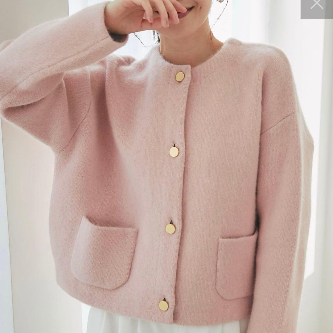 ラブティックボンボン　ハイクオリティヘアリーウールニットジャケット　ピンク