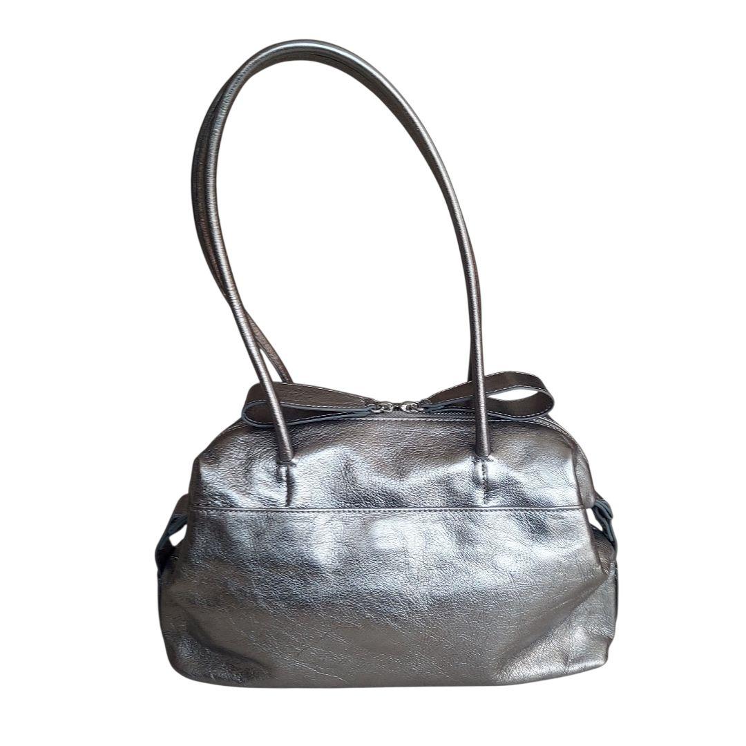 美品✨イアパピヨネ ロング ハンドル ボストン バッグ シルバー