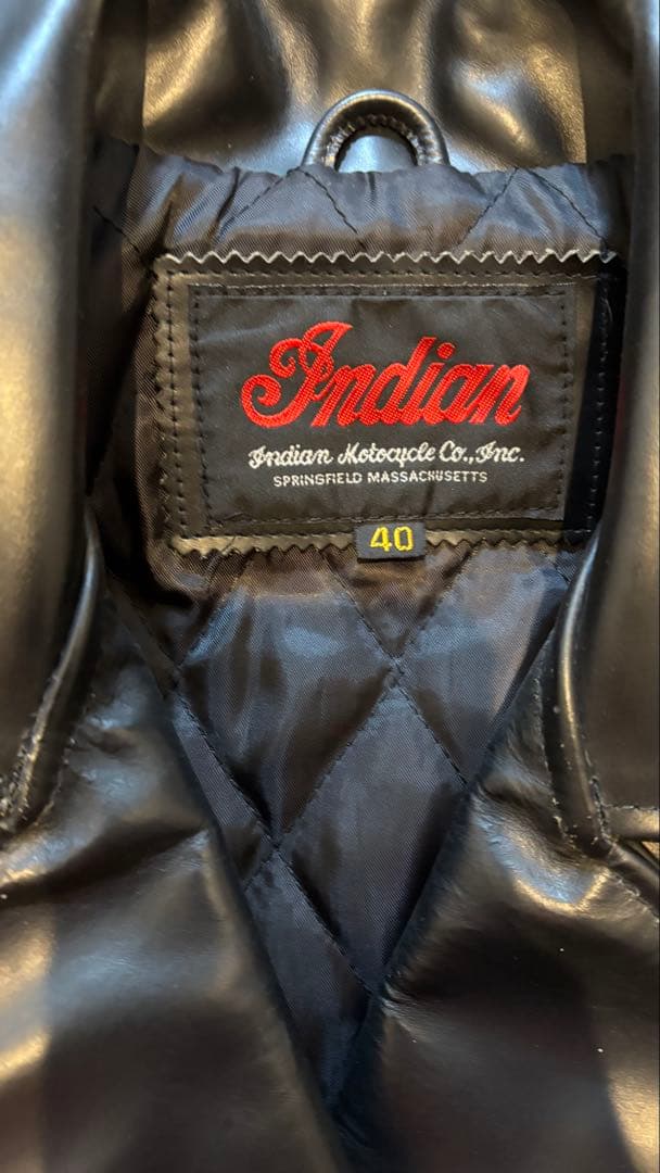 Indian ブラックレザーシングルライダースジャケット 40