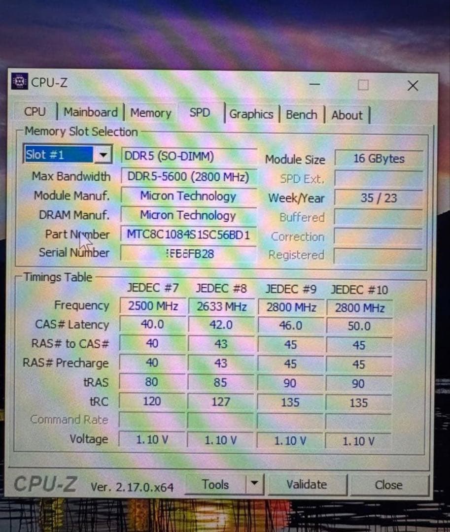 Micron DDR5 16GB 5600 SODIMM メモリー