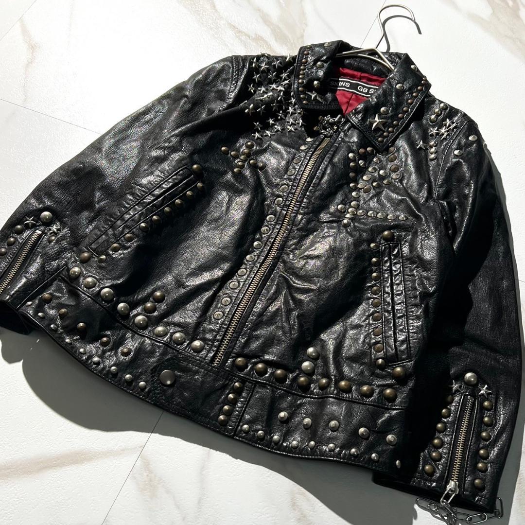 希少　GB SKINS　スター　総スタッズ　ライダース　チェーン　ブラック　黒