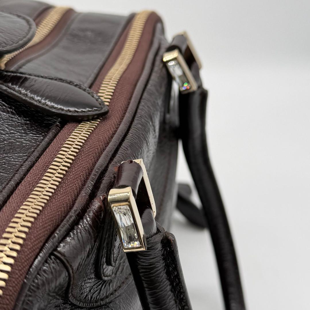 17669✨モラビト ビジュー パテントレザー ハンドバッグ ミニボストンバッグ