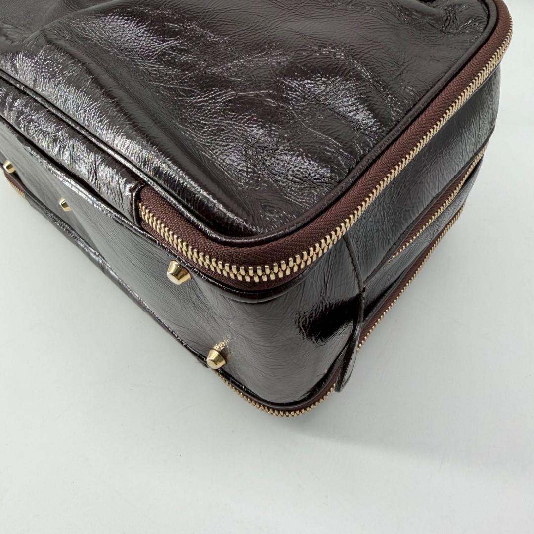 17669✨モラビト ビジュー パテントレザー ハンドバッグ ミニボストンバッグ