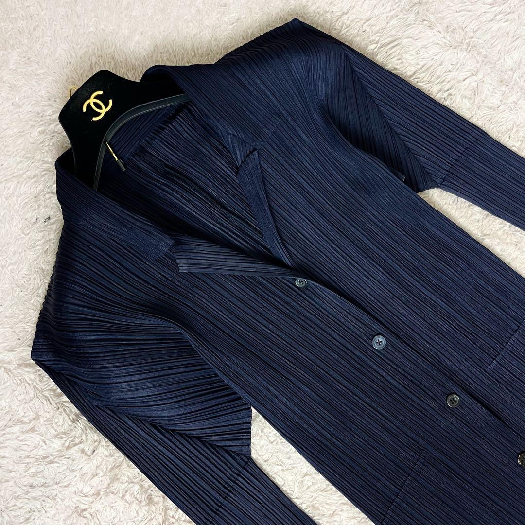 30 プリーツプリーズ カーディガン 襟 大きいサイズ ネイビー 紺 XL 4