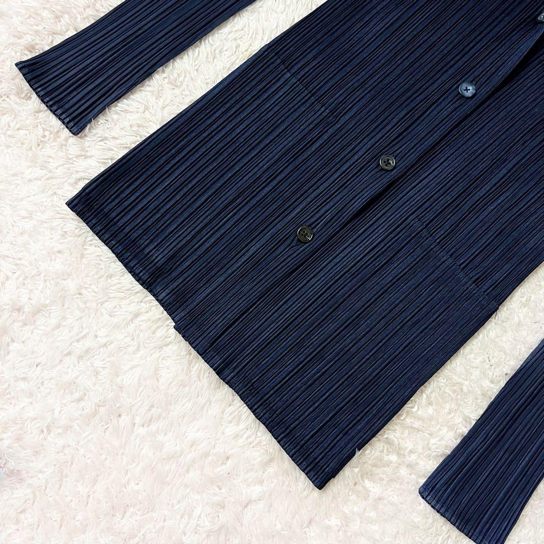 30 プリーツプリーズ カーディガン 襟 大きいサイズ ネイビー 紺 XL 4