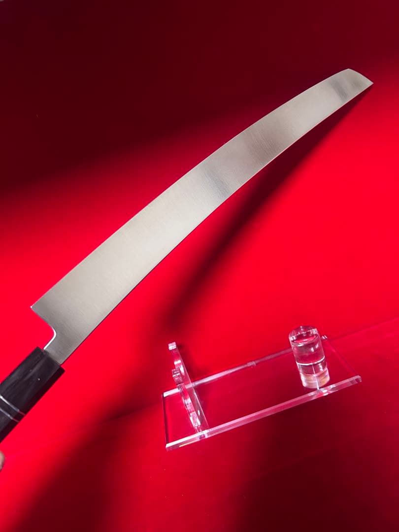 包丁　マグロ包丁　先丸型　尺三　鬼反り　鏡面仕上げ　切味抜群　箱付　未使用品