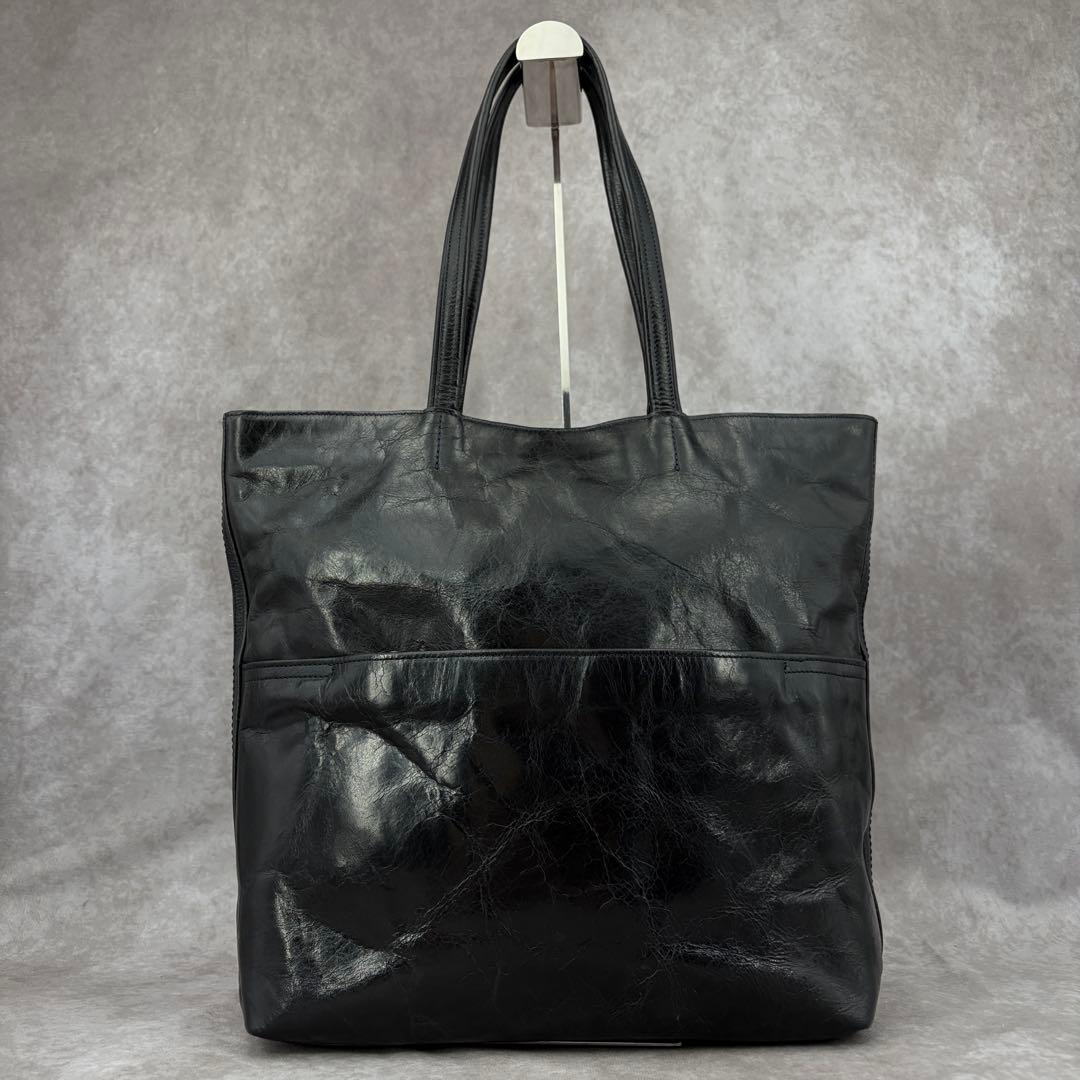 アニアリ トートバッグ 肩掛け レザー 本革 A4 カモフラ 迷彩 ブラック 黒