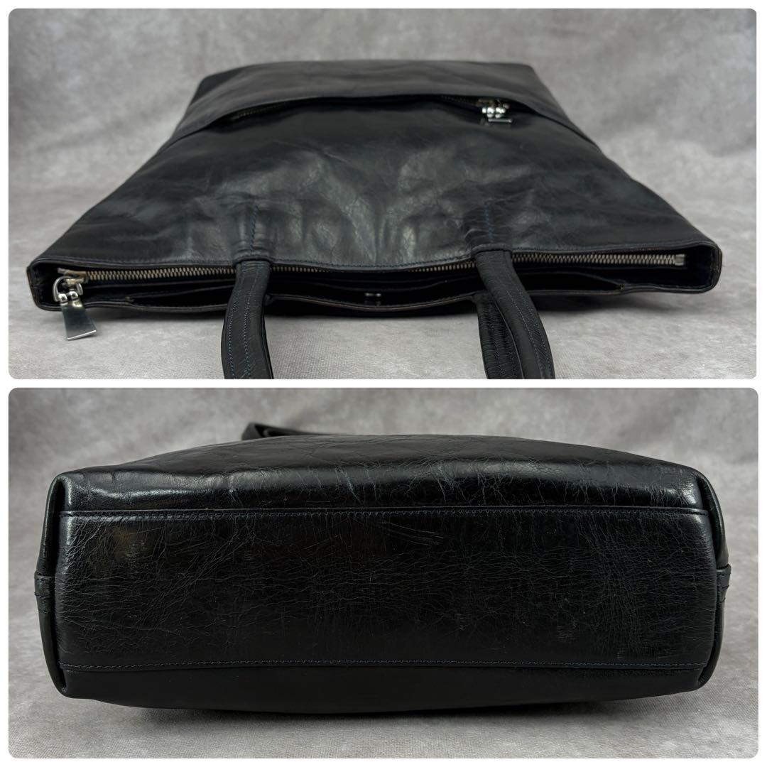 アニアリ トートバッグ 肩掛け レザー 本革 A4 カモフラ 迷彩 ブラック 黒