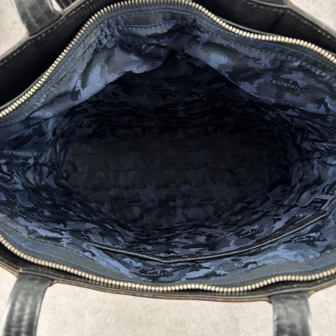 アニアリ トートバッグ 肩掛け レザー 本革 A4 カモフラ 迷彩 ブラック 黒