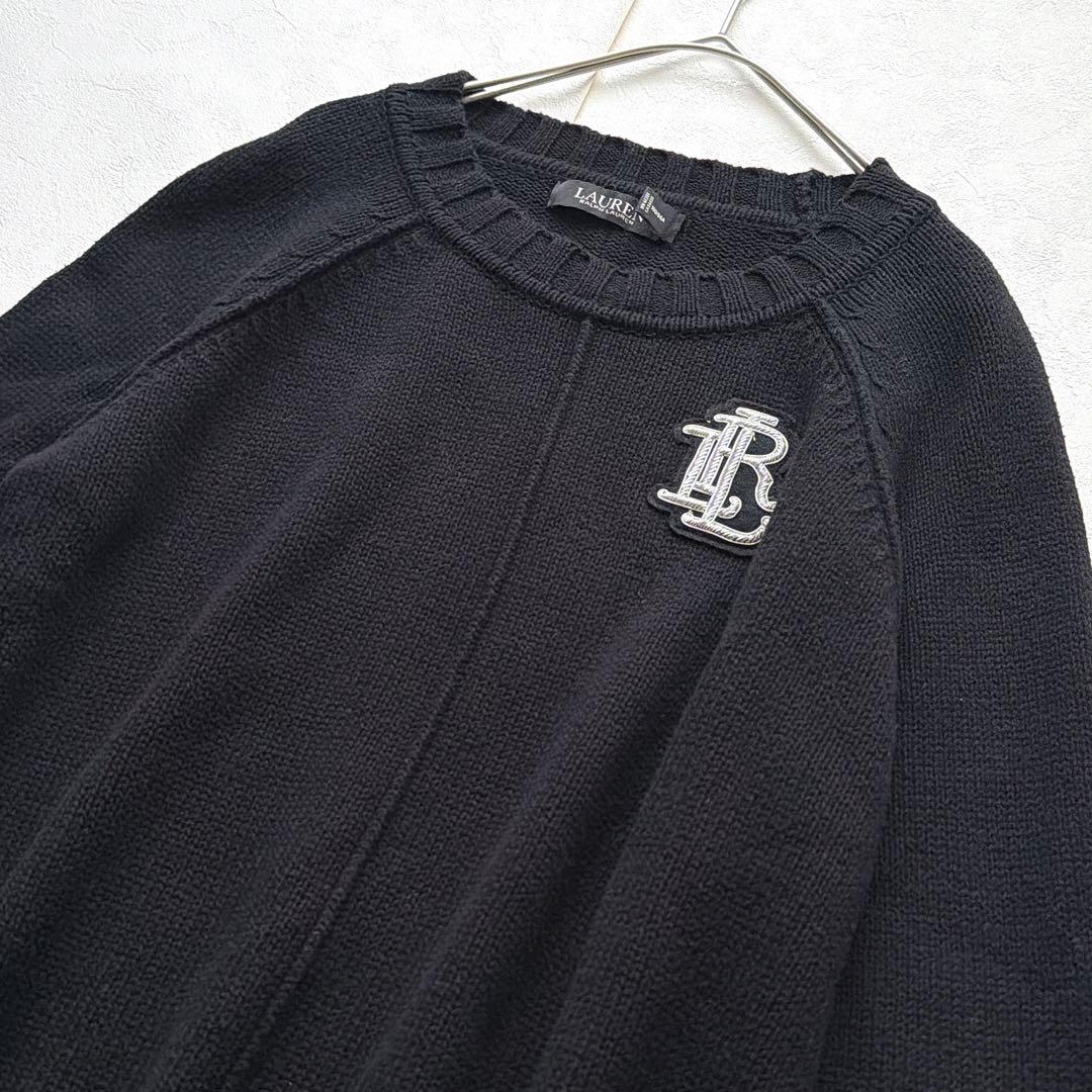 LAUREN RALPH LAUREN ロゴ刺繍ワッペン ニット 黒 M相当