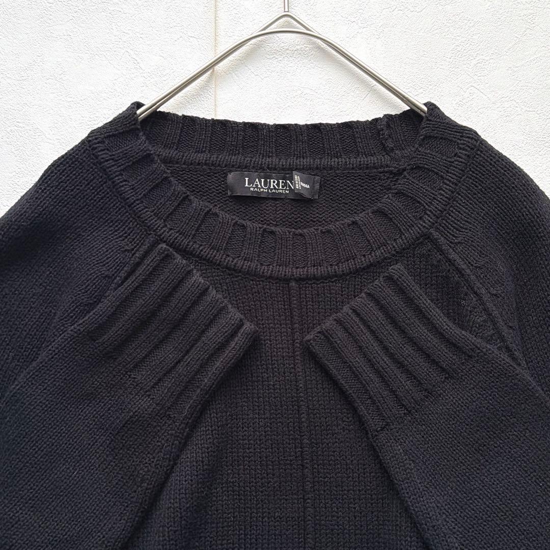 LAUREN RALPH LAUREN ロゴ刺繍ワッペン ニット 黒 M相当