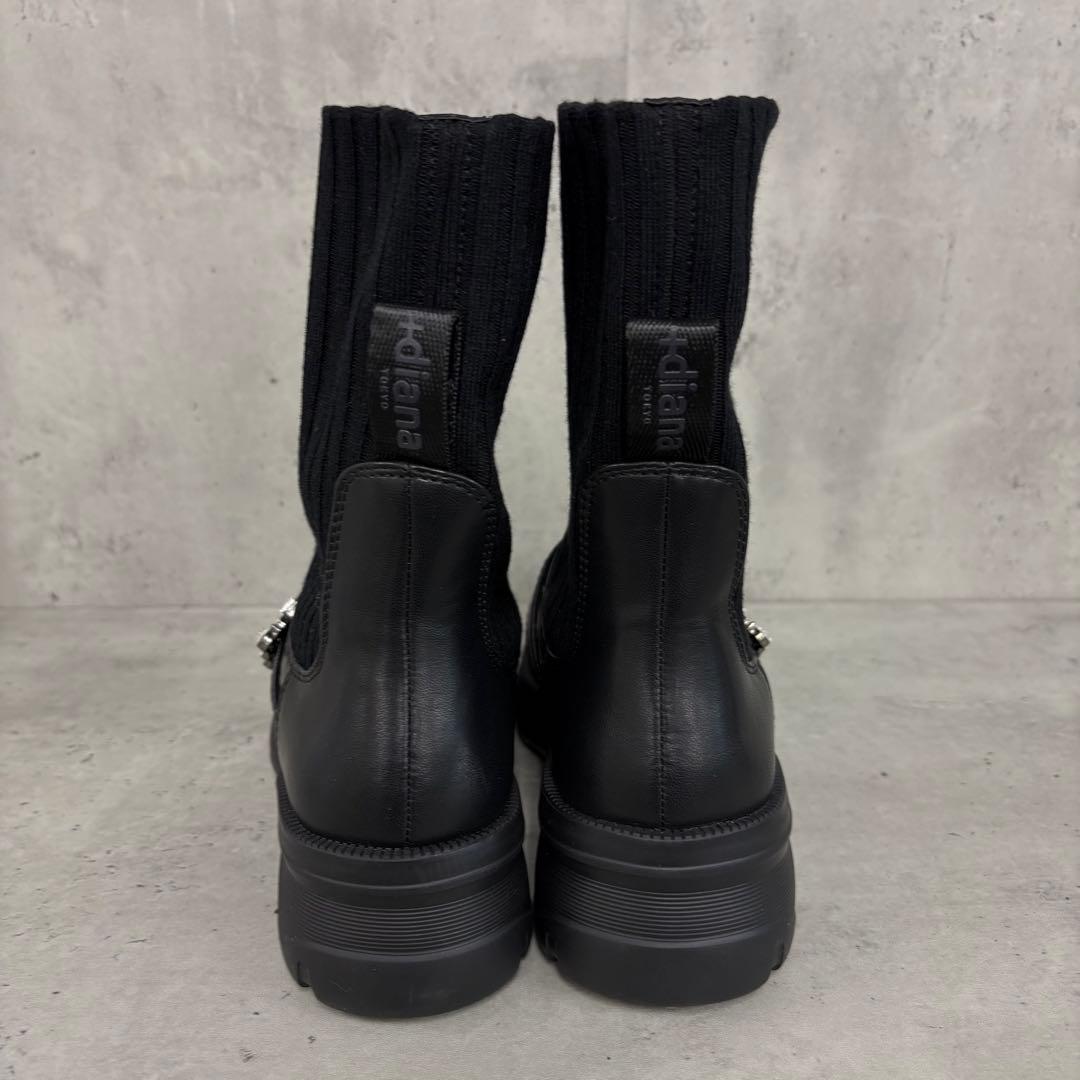 ここ +diana リブ ニット ショート ブーツ ビジュー バックル付