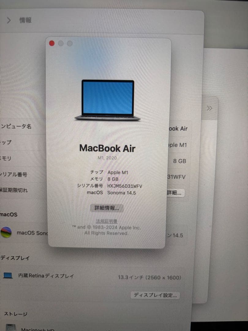 【美品】 MacBook Air m1 バッテリー100% 256gb