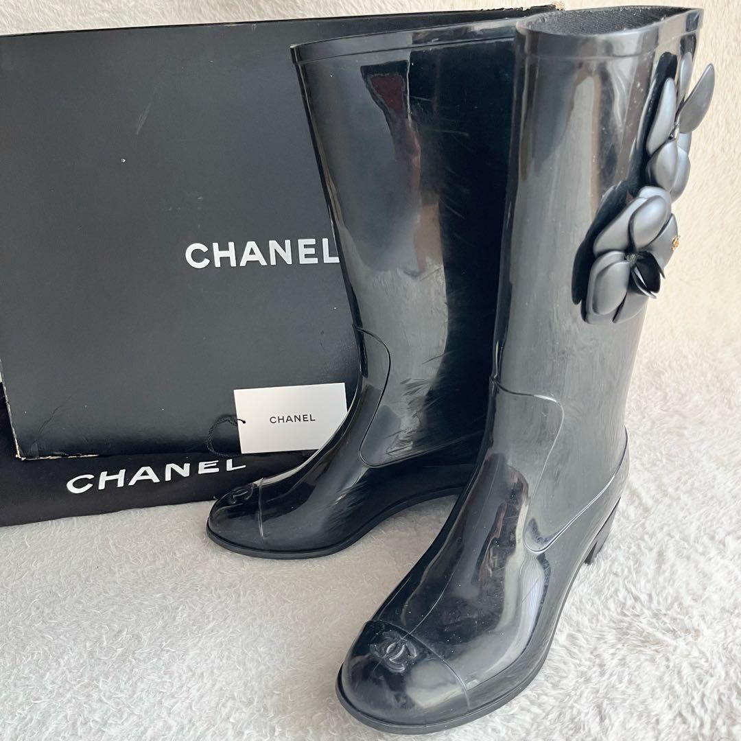 CHANEL シャネル レインブーツ 長靴 ココマーク カメリア 黒