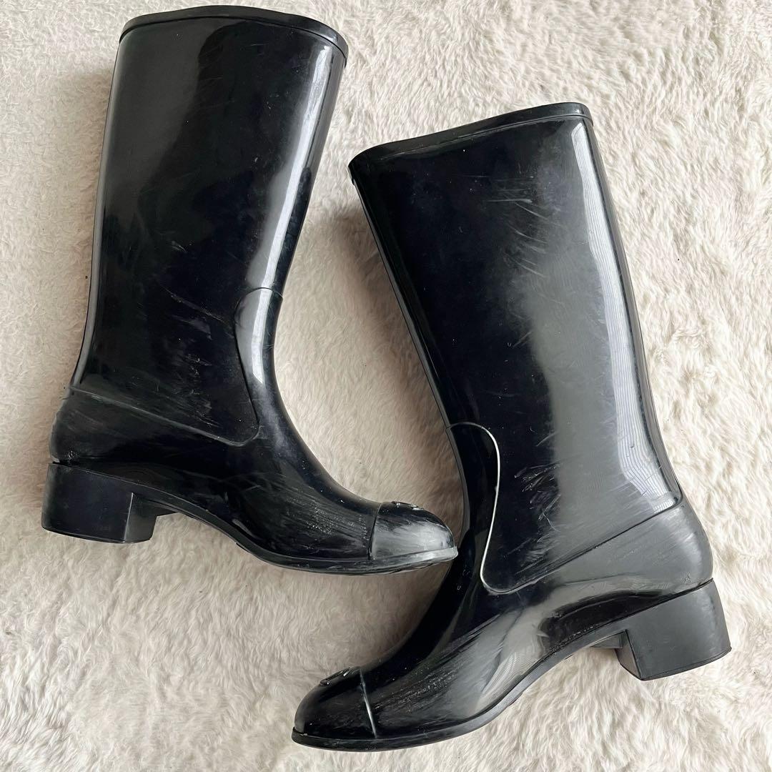 CHANEL シャネル レインブーツ 長靴 ココマーク カメリア 黒