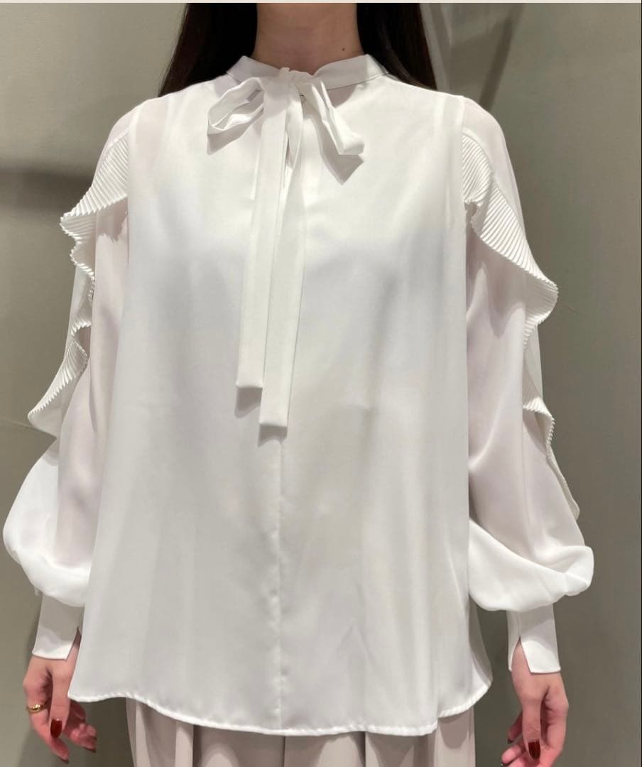 anana 袖プリーツデザインジョーゼット2WAYブラウス ホワイト