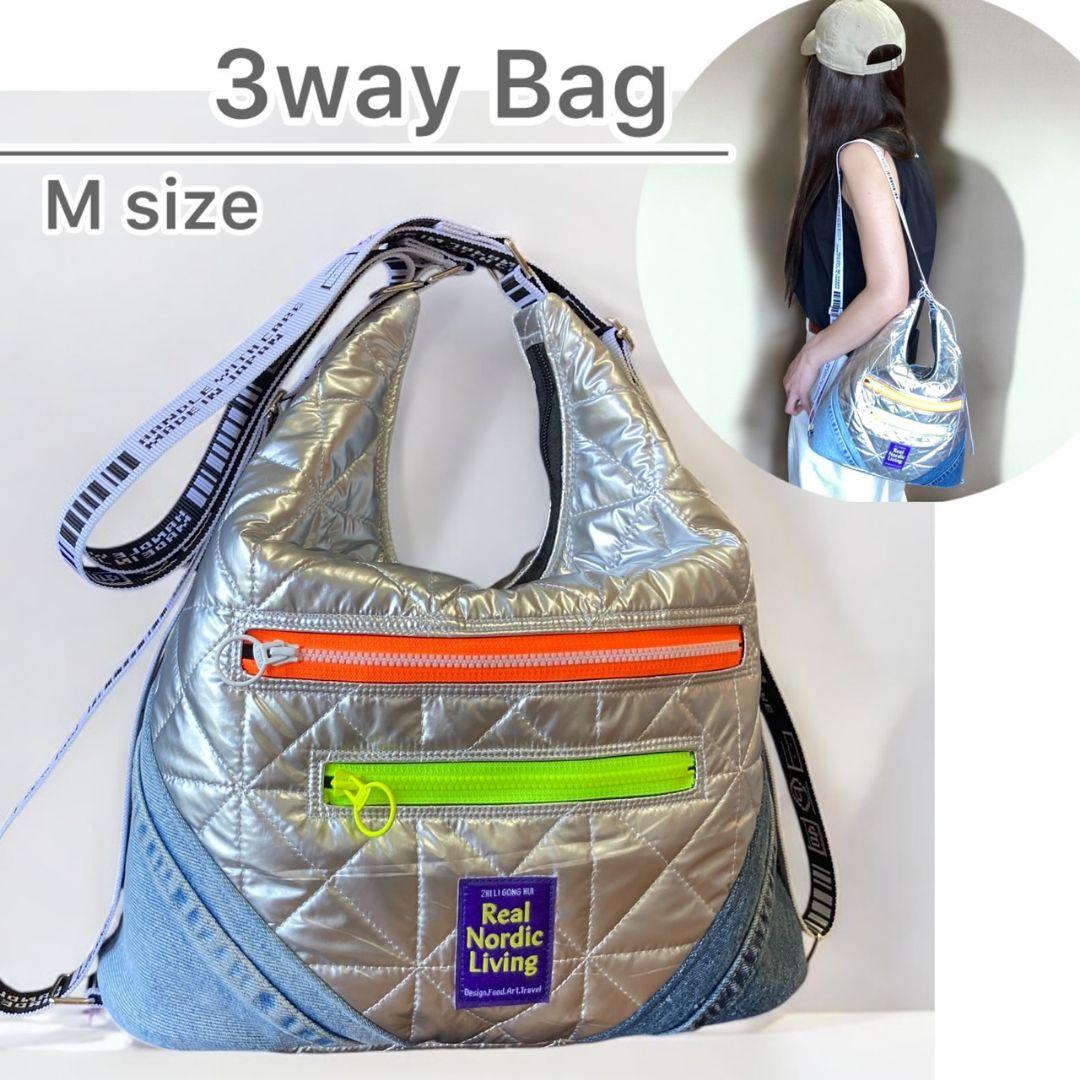 Mサイズ／3way bag／silver×デニム