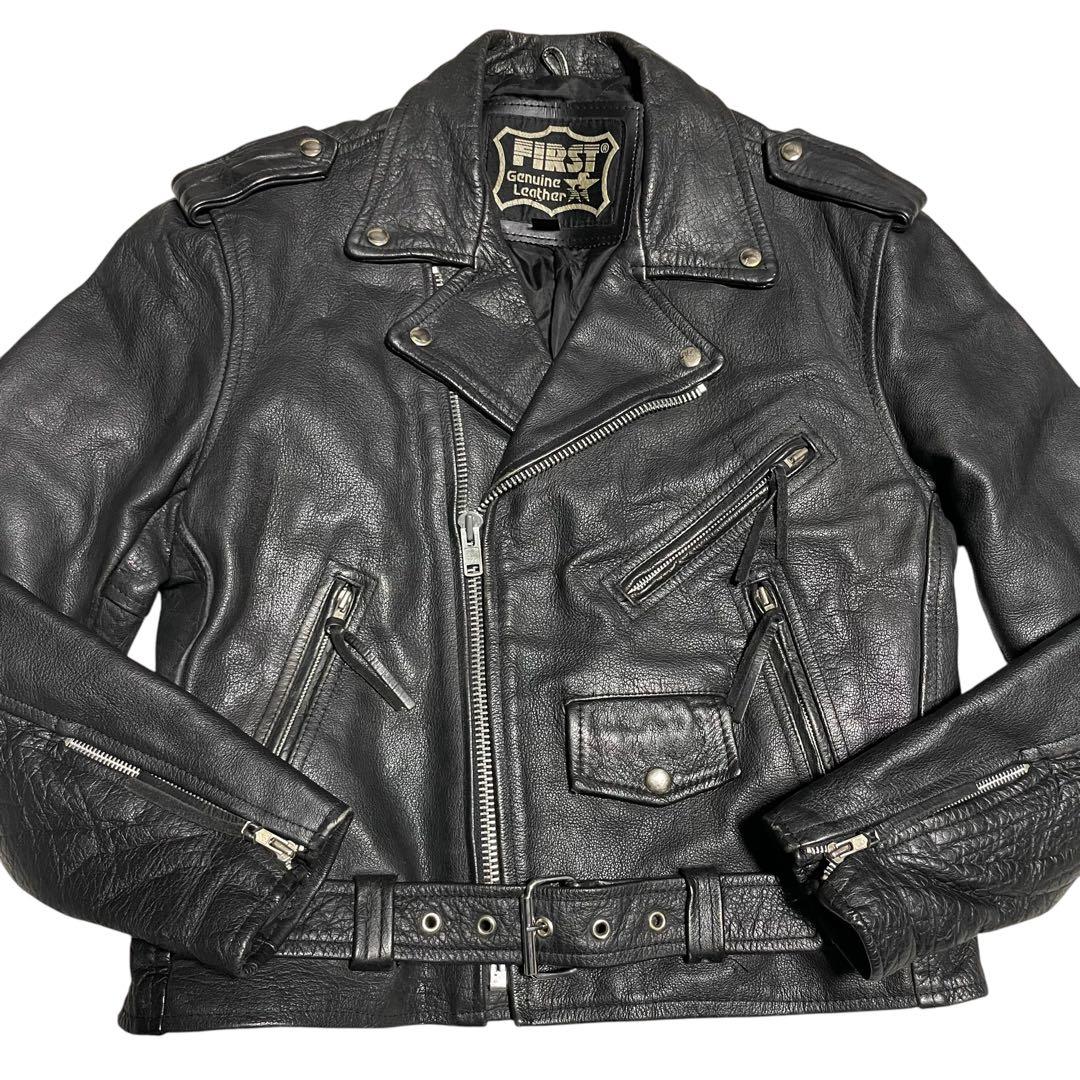 大きいサイズ【FIRST】本革 リアルレザーダブルライダースジャケット 黒 L