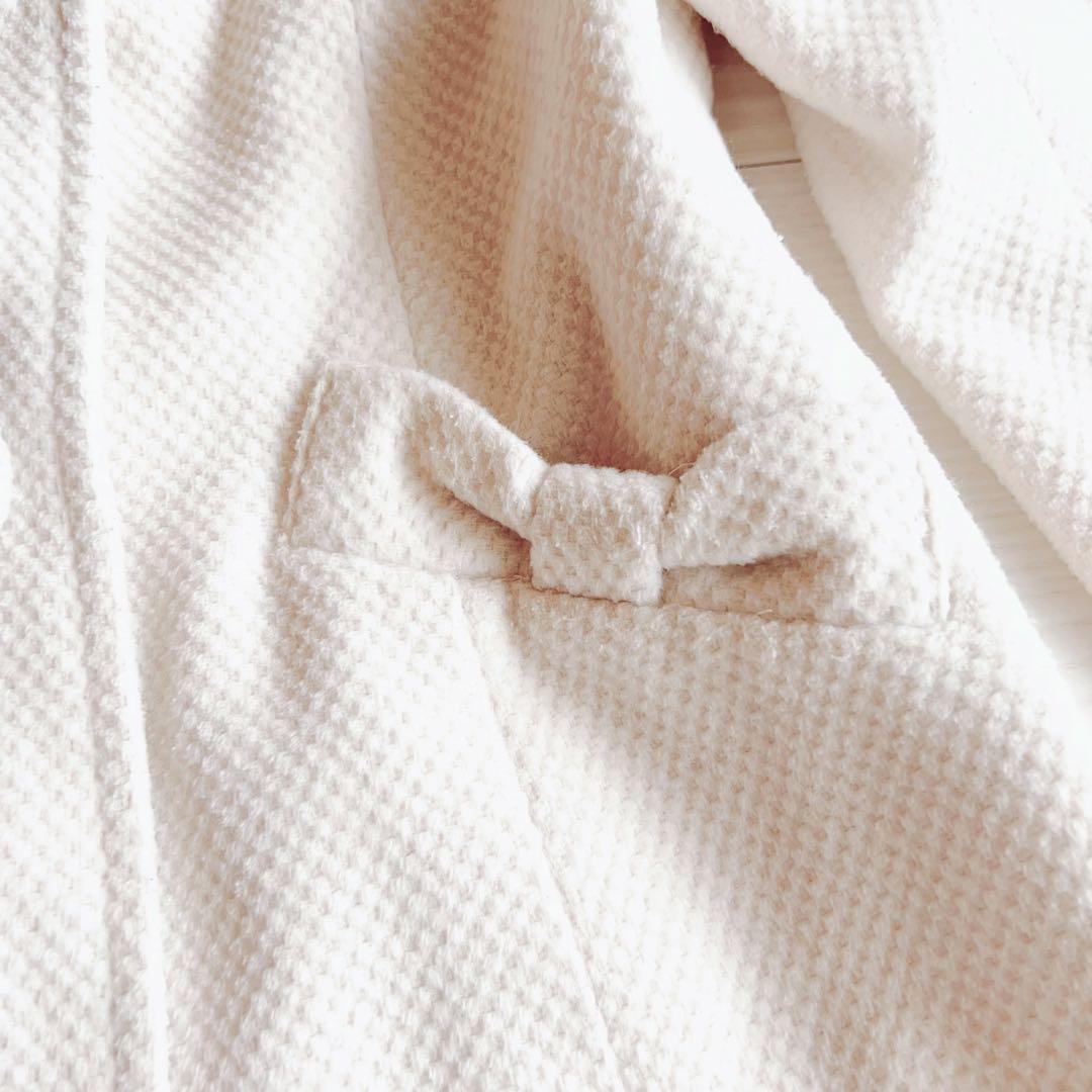 あみ LIZLISA系♡アイボリー ビジュー×リボンコート