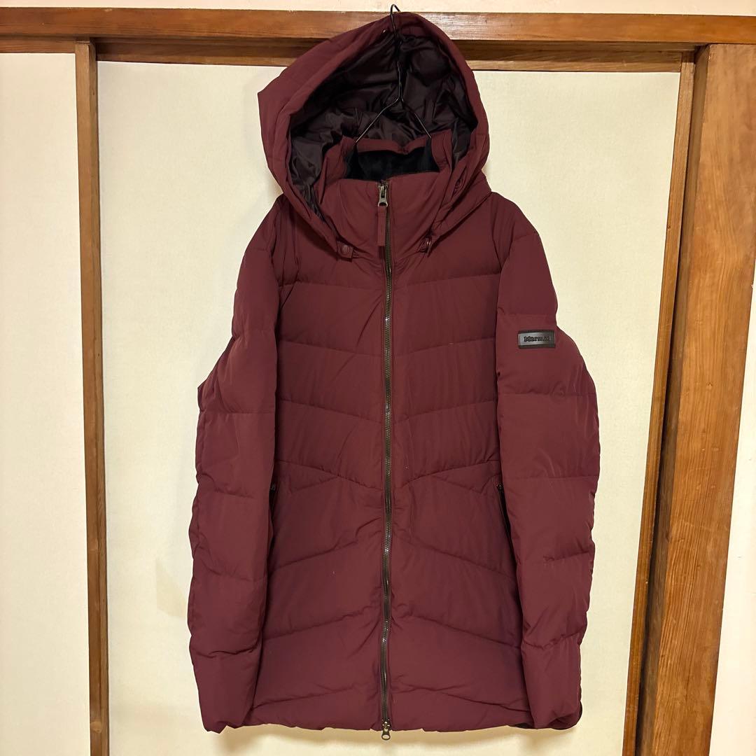 【美品】MARMOT マーモット フードダウンジャケット レディースL 赤ワイン