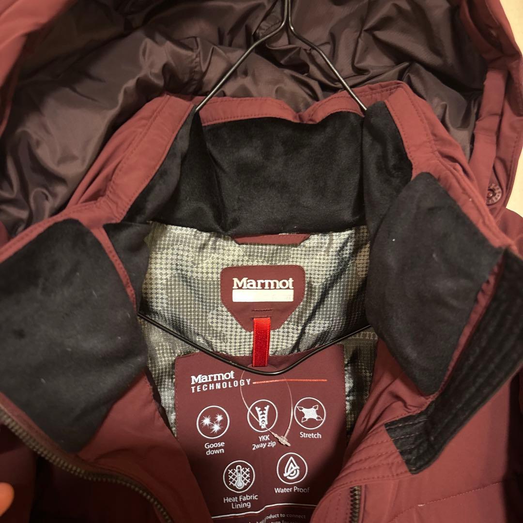 【美品】MARMOT マーモット フードダウンジャケット レディースL 赤ワイン