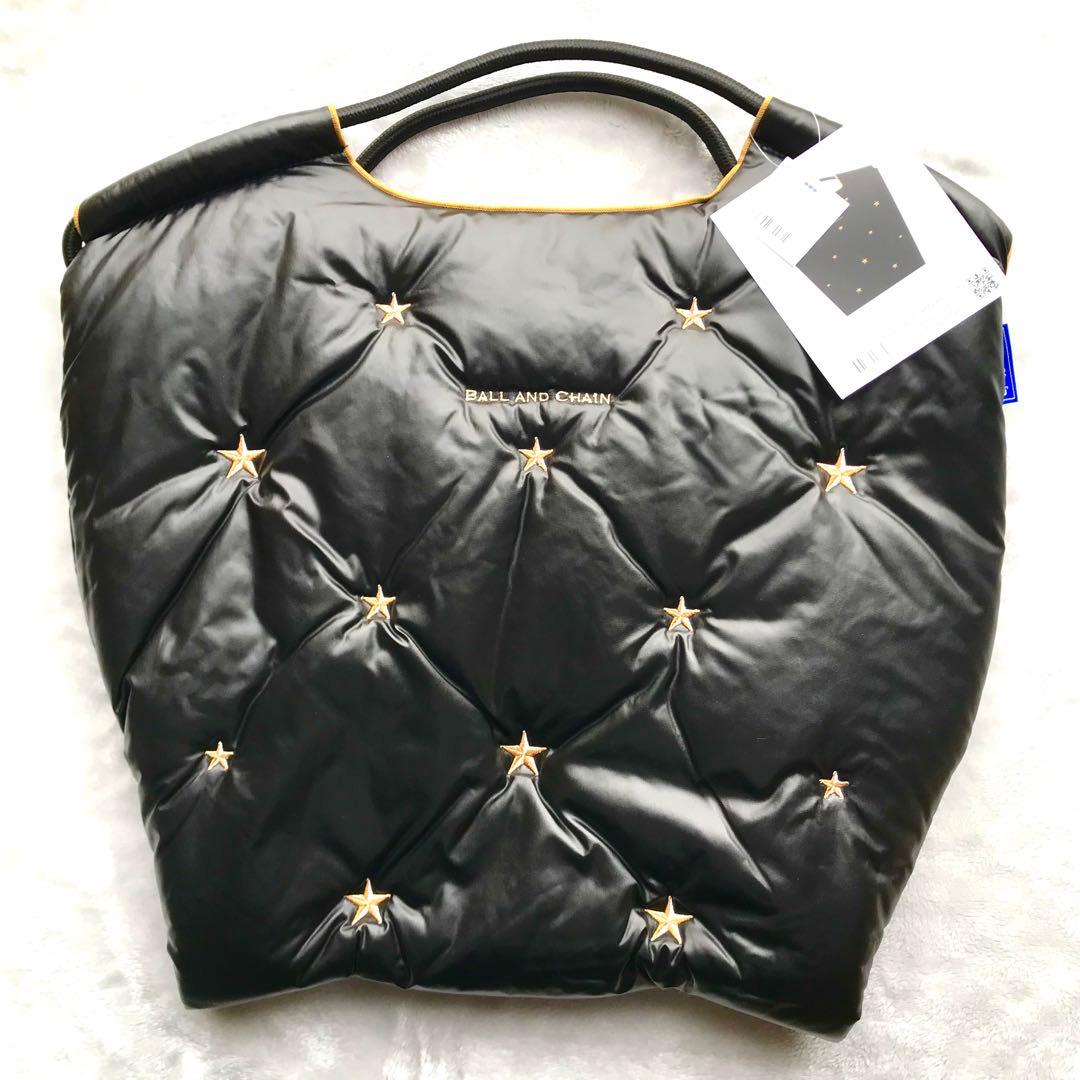 新品未使用 刺繍ゴールド ボールアンドチェーン 中綿 エコバッグ ステラ