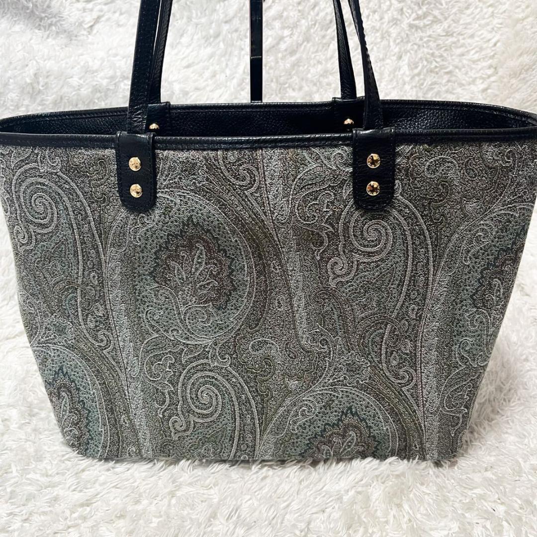 エトロ　リバーシブル　トートバッグ　ジャガード　レザー　ブラック　A4可能