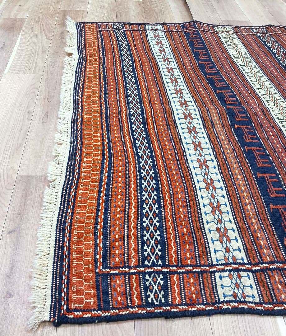 Y3239 イラン セムナン キリム 手織り ウール カーペット 大判