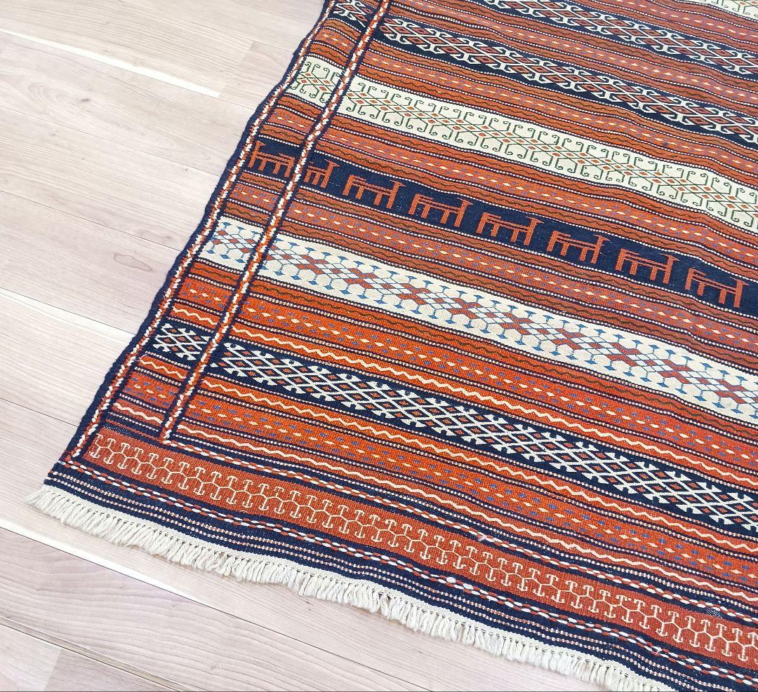 Y3239 イラン セムナン キリム 手織り ウール カーペット 大判