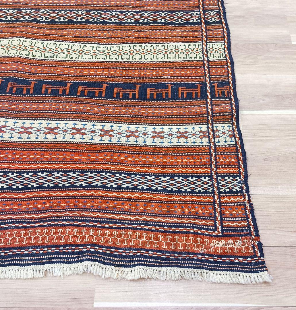 Y3239 イラン セムナン キリム 手織り ウール カーペット 大判