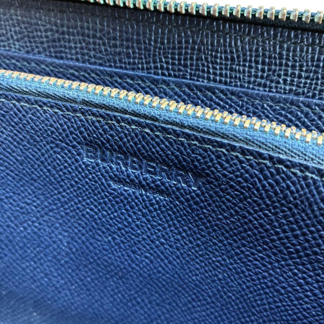 【現行モデル】BURBERRY ネイビー ラウンドファスナー レザー 長財布