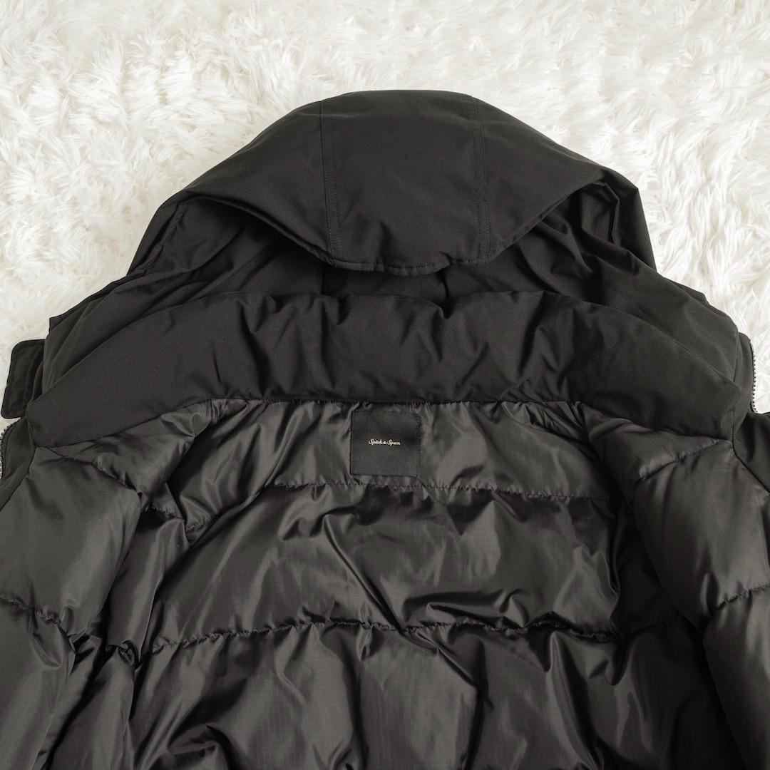 美品 スピックアンドスパン 撥水フーデッドダウンコート 36 ブラック