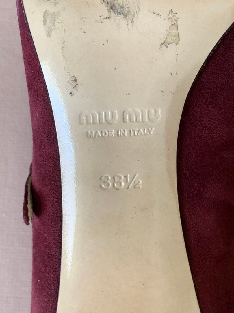 Miumiu ストラップパンプス38.5 スウェード　ディープパープル×ブラック