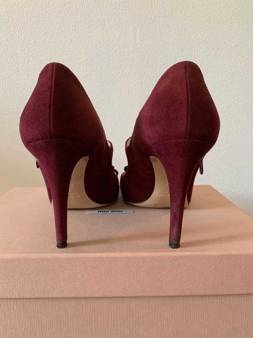 Miumiu ストラップパンプス38.5 スウェード　ディープパープル×ブラック