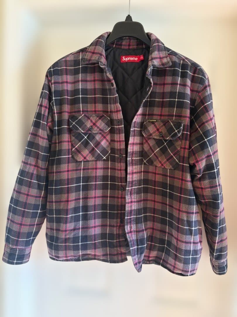 トップス Supreme Quilted Plaid Shirt M Grey