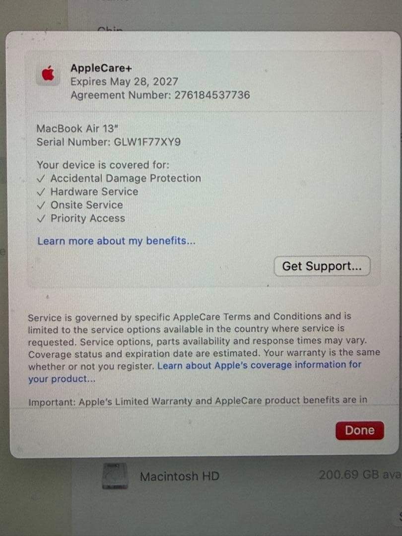 MacBook A i r 13 (M3 16gb 1TB) アップルケアあり