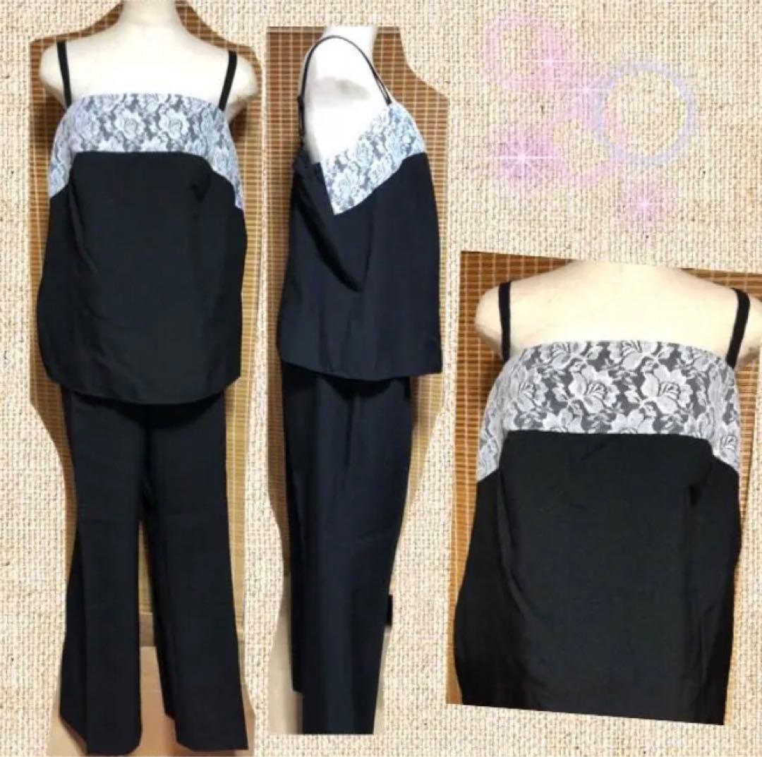 Dango❣️大きいサイズのパンツスーツ23号サイズ黒キャミ付きスーツ